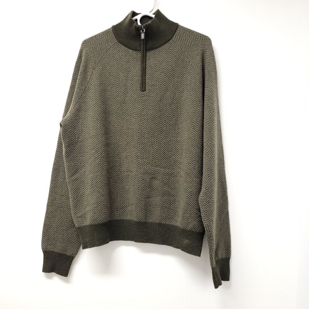 Neiman Marus Mens Cashmere Long Sleeve Quater Zip Mock Neck Sweater Size XL